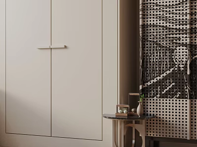 Modern Interior Side Table With Light Cabinets And Geometric Pattern Decorative Screen 3d model