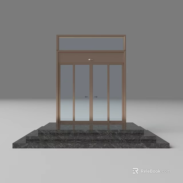 Modern Swing Door With Metal Frame And Glass Panels On Marble Steps 3d model 