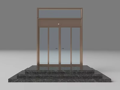 Modern Swing Door With Metal Frame And Glass Panels On Marble Steps 3d model
