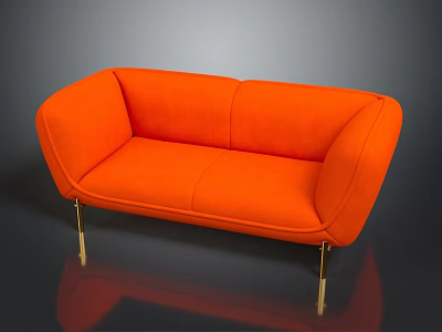 Stylish Modern Orange Two-Seater Sofa with Gold Legs and Comfortable Design 3d model