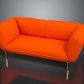 Stylish Modern Orange Two-Seater Sofa with Gold Legs and Comfortable Design
