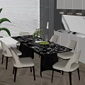 Modern Dining Table Set With Marble Top And Mixed Color Chairs In Kitchen