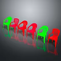 Bright Red And Green Plastic Single Chairs With Backrest And Armrests Arranged In A Row