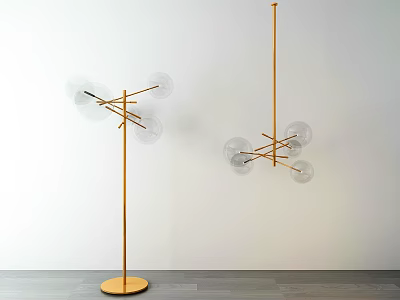 Lighting Combinations With Floor And Pendant Lamps Golden Frame Transparent Glass Globes 3d model