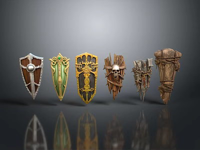 Various Ancient Decorative Shields With Different Designs Ornate Patterns And Materials 3d model