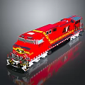 Red Train Locomotive With Yellow Stripes And Front Design Features 3d model