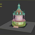 Fairy Tale Tower Building With Red Pointed Roof Multi Floor Balconies Pink Door White Steps