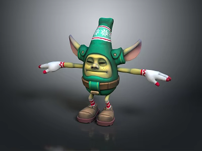 Game Movie Character With Green Snowflake Hat Large Ears Yellow Body And Outstretched Hands 3d model