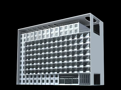Modern Multi Story Office Building Exterior With Regular Window Layout And Exterior Corridors 3d model