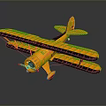 Yellow Biplane Model With Black Wings Tail And Detailed Propeller On Dark Background
