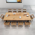Modern Wooden Dining Table Set With 8 Chairs And Books Cups On Top