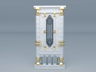 Ornate Classical Building Exterior Wall With White Marble Gold Accents And Decorative Glass Panel 3d model