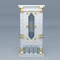 Ornate Classical Building Exterior Wall With White Marble Gold Accents And Decorative Glass Panel