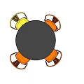Modern Round Black Dining Table With Four Yellow And Orange Metal Chairs