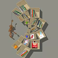 Creative Spiral Bookshelf With Multiple Compartments Holding Books And Decorative Items 3d model