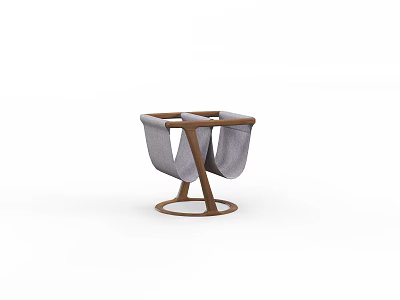 Modern Curved Chair With Wooden Frame And Gray Fabric Upholstered Seat 3d model