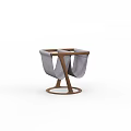Modern Curved Chair With Wooden Frame And Gray Fabric Upholstered Seat