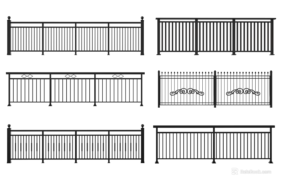 Various Decorative Fence Designs With Vertical Bars And Ornate Patterns 3d model 