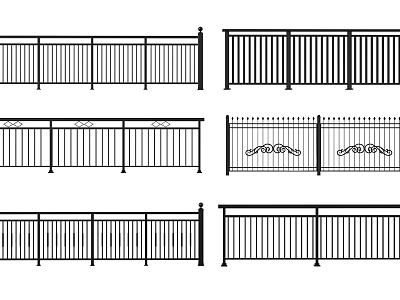 Various Decorative Fence Designs With Vertical Bars And Ornate Patterns 3d model