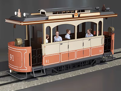 Vintage Tram Carrying Passengers On Orange Beige Body Over Tracks 3d model Vintage Tram Carrying Passengers On Orange Beige Body Over Tracks 3d model