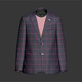 Stylish Blue Purple Plaid Suit Jacket With Pink Lining And Black Buttons