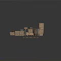 Modern Outdoor Setup With Wooden Crates Plank Platform Oil Drum And Searchlight