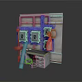 Modern Industrial Style Scene With Mechanical Devices Metal Pipes Control Panels And Tool Bags