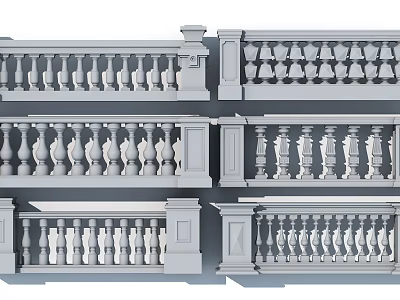 Different Styles Of White Classical Architectural Railings With Decorative Balusters And Ornate Designs 3d model