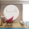 Modern Interior Design With Decorative Cabinet Light Blue Floor And Pink Chair
