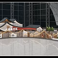 Traditional Roof Open Layout Restaurant With Dining Tables Green Plants And Modern Glass Walls
