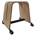 Modern Wooden Stool With Curved Design And Black Wheels For Home Decor