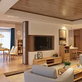 Modern Living Dining Room Interior With Wooden Ceiling Sofa And Dining Table