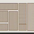 Various Beige Grid Patterned Fencing Panels with Golden Borders Arranged on White Background