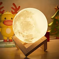 Glowing Moon Shaped Table Lamp With Wooden Stand For Cozy Room Decor