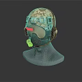 Tactical Helmet With Goggles Headset And Camouflage Surface On Mannequin Head