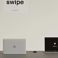 Two Modern Laptops Setup With Silver Black Design Wireless Mouse And Swipe Wall Poster 3d model