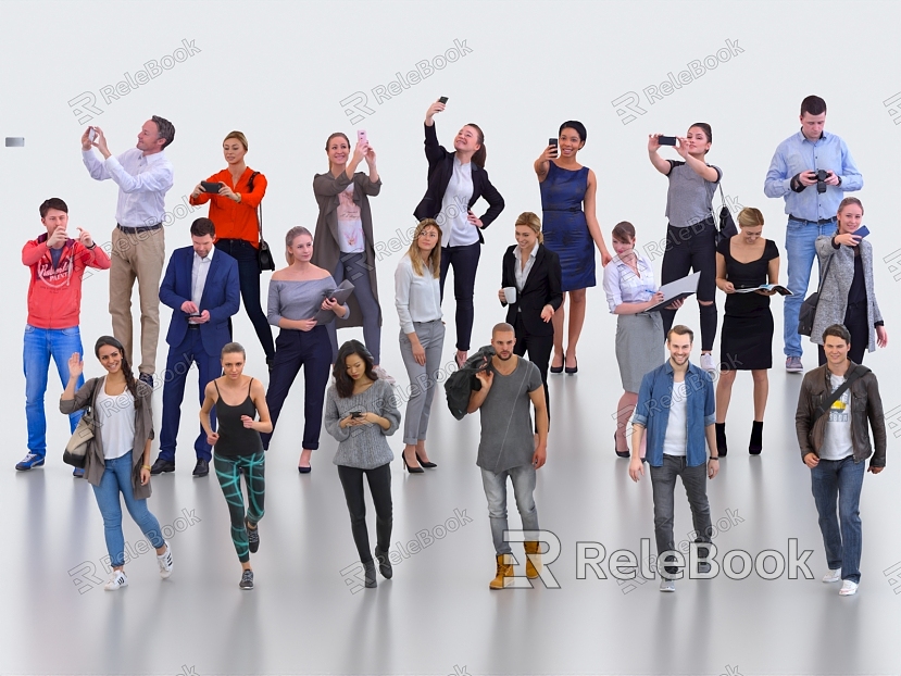 Many men, women, business people, staff, beautiful women, people walking, people taking pictures, business people model