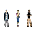 Four People Standing In Different Clothing Against Blue Sky And Gray Ground