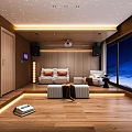 Home Theater Room Interior Design With Starry Ceiling Projector Plush Sofas And Wooden Flooring