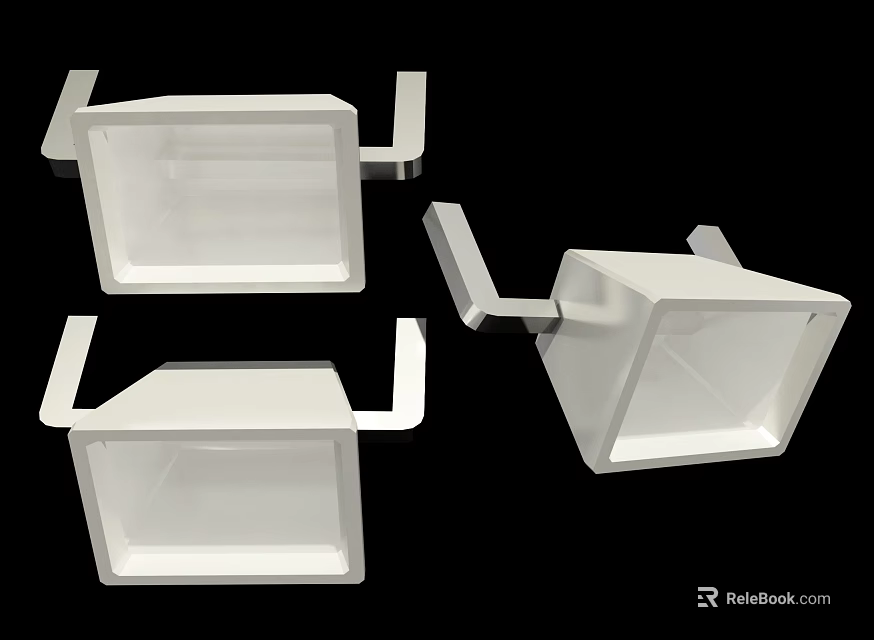 White Square Daylight Lamps With Symmetric Brackets Three Units Modern Design 3d model 