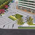 Modern Commercial Plaza Landscape With Building Trees And Paving Design Elements