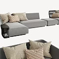 Modern Gray Fabric Sectional Sofa With Geometric Pattern Pillows And Side Table 3d model