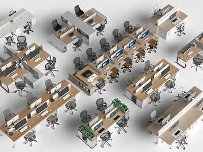 Modern Office Workspace With Ergonomic Desk And Chair Sets And Computers 3d model