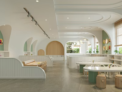 Light Filled Modern Kindergarten Interior With Arch Details And Cozy Spaces 3d model