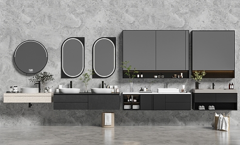 Modern sink bathroom cabinet mirror combination 3d model