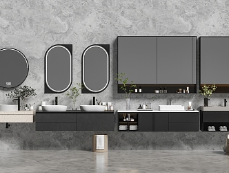 Modern sink bathroom cabinet mirror combination 3d model