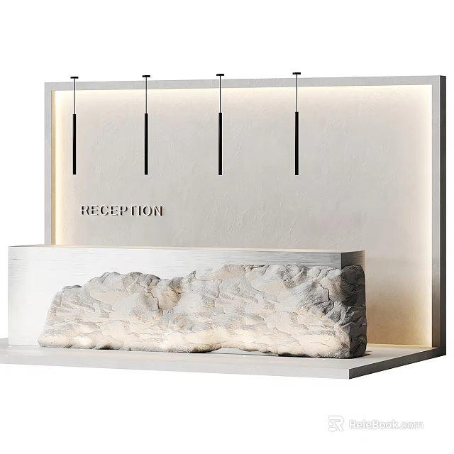 Modern Reception Desk With Stone Texture Backlit Panel And Reception Sign 3d model 