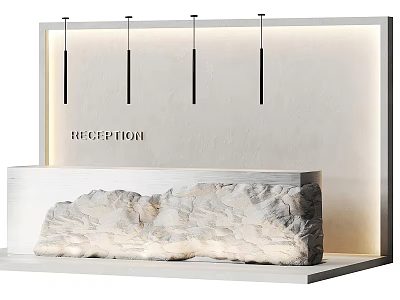 Modern Reception Desk With Stone Texture Backlit Panel And Reception Sign 3d model