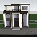 Modern Two Story Detached Villa With Large Glass Windows Front Porch And Green Trees