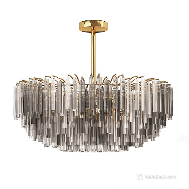 Elegant Modern Chandelier With Golden Frame And Transparent Crystal Strips 3d model 